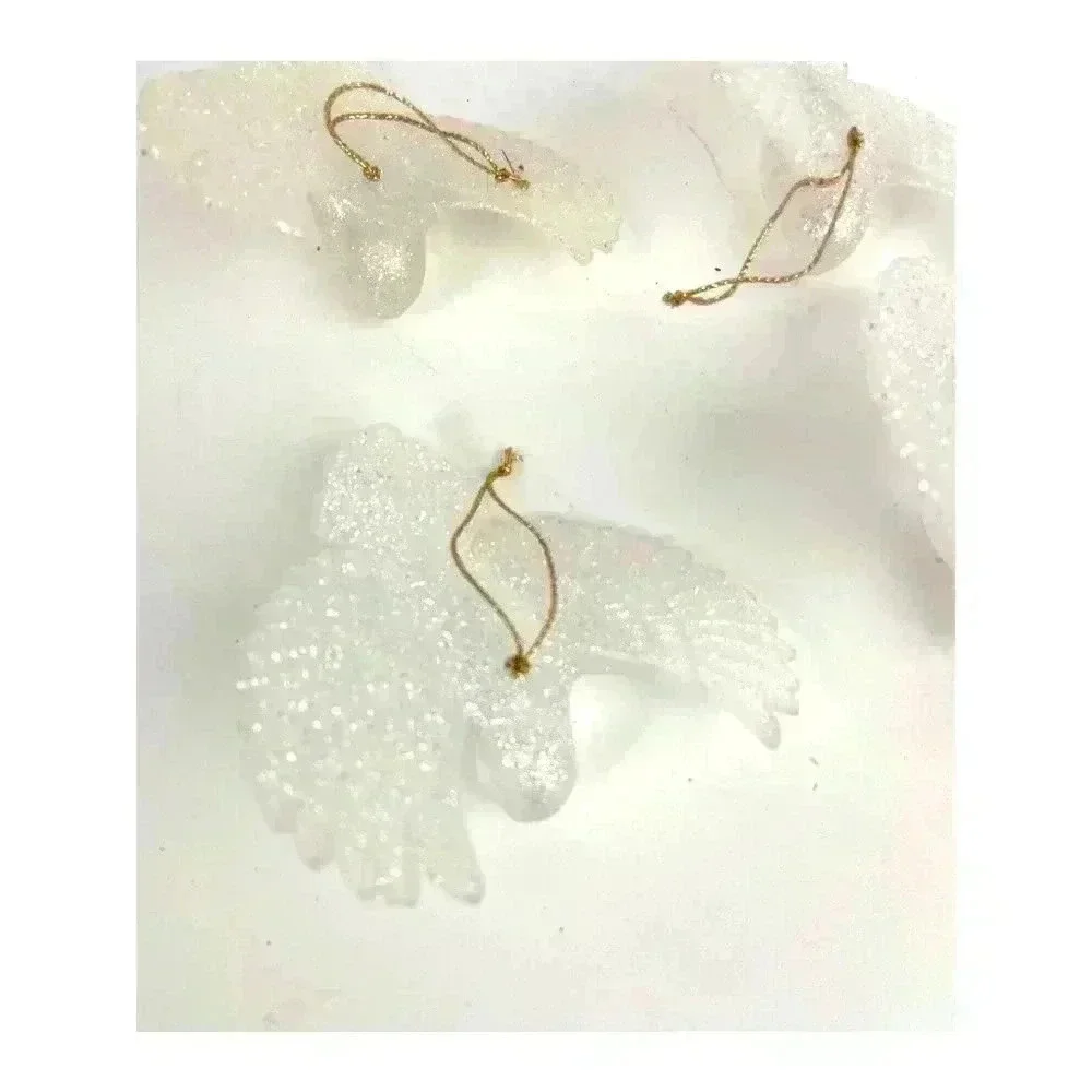 VTG 4‎ PC White Glitter Bird Christmas Ornaments